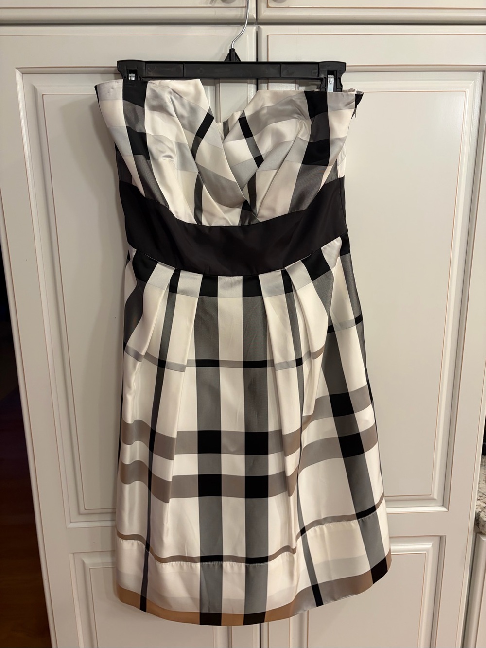 White House Black Market Strapless Black and White Plaid Fit-and-Flare Dress